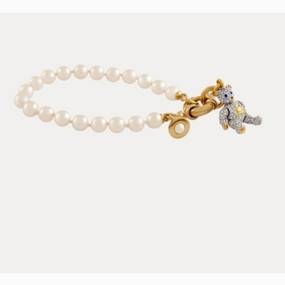 Vivienne Westwood Pearl and Gold Teddy Charm Bracelet